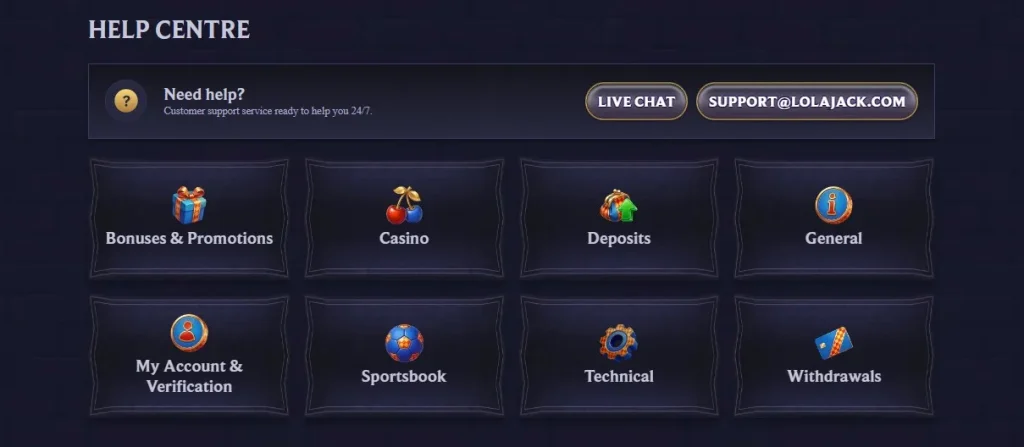 LolaJack Casino support